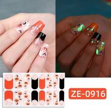 10pcs New Halloween Glow-In-The-Dark Nail Stickers, Dark Skull Ghost Pumpkin Nail Art Decals, DIY Party Manicure Decoration - Multicolor - View 9