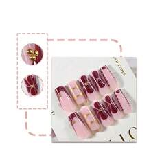 24 Pcs 3D Stereoscopic Gel Nails, Can Create Flower Nail Art, Decorated With Imitation Pearls, Square French Tips, Rectangular Perfect Fit Acrylic False Nail Set - Multicolor - View 8