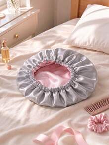 1pc Champagne Pink Patchwork Lace Satin Sleep Cap, Soft Moisturizing Hair Protection Night Cap For Women - Dark Green - View 4