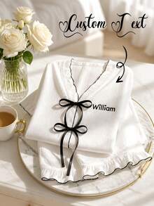 Customizable Lace-Up V-Neck Cropped Pajama Set Women Sleepwear Suitable For All Seasons Pajama Sets For Women Bridal Pajama Set - Multicolor - View 1