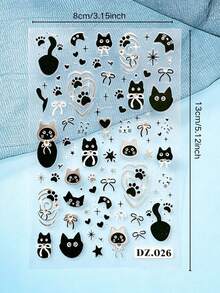 Black & Silver Cat Themed Face Decoration Stickers With Tweezers, Diverse Silhouette Pattern Decals, Clean Lines With Textured Finish, Suitable For Party Makeup, Stage Face Decoration, Music Festival And Other Face Decor - Multicolor - View 6