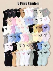 5/10/20 Pairs Kids Solid Color Bow Short Socks, Girls Student Socks, Suitable For Sports Socks, Girls Autumn Socks, Halloween Socks - Multicolor - View 12