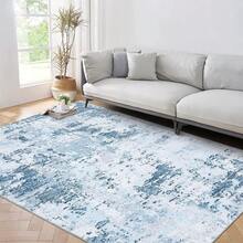 Techigher Modern Abstract Area Rug, Large Washable Living Room Rug, Ultra-Soft Non-Slip Bedroom Carpet & Foldable Floor Mat - Light Blue - View 9