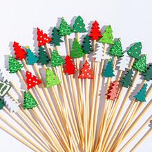 50/100pcs Christmas Cocktail Picks, 12 Styles Christmas Tree Holiday Appetizer Skewers Food Toothpicks, Christmas New Year Eve Party Decoration - Green - View 1