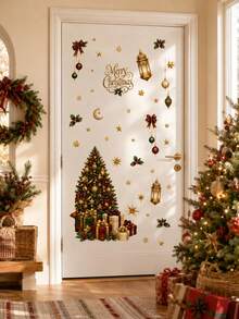 SUPSTICKER 1 Sheet Christmas Wall Stickers, Christmas Tree Gift Balloon & Ornament Design, 12.8*18.6 Inch, Home Party Decor - Christmas - View 5