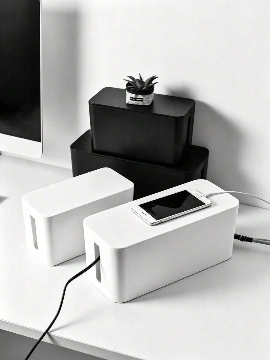 Large Cable Management Box, Hide Power Strip And Desktop Cables, Power Strip Storage Box, Easy To Assemble, Suitable For Home/Office, PP Plastic Material, Keep Cables Neat And Organized, Ideal Choice For Home And Office Environment - Multicolor - View 1