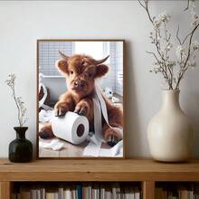 1/3pcs Scottish Highland Cow Funny Bathroom Print Canvas Poster, Farm Animal Humor, Fantasy Gift For Highland Cow Lovers, Wall Canvas Art, Animal Art, Frame Not Included - 1 - View 10