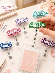 Customizable Text & Name Retractable Badge Reel, ID Clip, Healthcare Worker Name Tag, Office Badge, Stethoscope Accessory; Gift For Nurses & Doctors - Multicolor - View 1