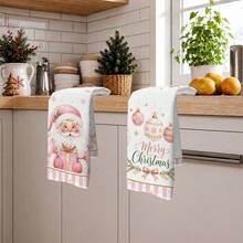 2PCS Kitchen Towels Christmas Pink Santa Claus Christmas Ball Print 40*60cm Minimalist Style Rectangular Microfiber Kitchen Towels, Dish Cloths, Tablecloths, Hand Towels, Bathroom Kitchen Decor, Christmas Home Decor, Neighbor Housewarming Gift, Perfect For Kitchen And Bathroom Use, Suitable For Housewives And Family Gatherings, High Cost-Performance, Household Essential - Pink - View 10