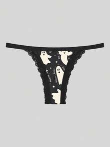 Morvia 5Pcs Gothic Halloween Thongs, Spooky Ghost Zombie Skull All‑Over Print Lace Trim Low‑Rise Women Sexy Intimates Underwear Multipack - Multicolor - View 2