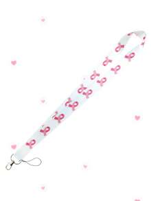 1pc Loving White Pink Ribbon Breast Cancer Awareness Pattern Mobile Phone Lanyard Bow Card Holder Black Pink Key Card Holder Lanyard, Suitable For Event Souvenirs Or Gifts - Multicolor - View 6