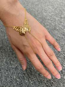 Elegant Shiny Butterfly Finger Chain Bracelet, Suitable For Women's Daily Wear, Nightclub Parties, Gatherings - Gold - View 2