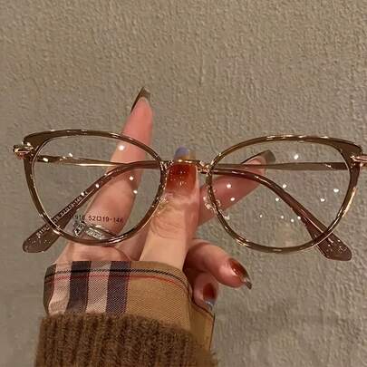 Personalized Contrast Color Cat Eye Glasses With Transparent Lenses, Retro Fashion, Thick Top Thin Bottom Frame Design, Versatile Daily Wear