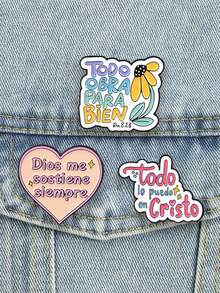 Spanish Faith Inspirational Slogan Enamel Pin Set Heart Flower Pastel Healing Lapel Badge For Backpack Jacket Decor - Multicolor - View 4