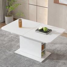 Extendable Dining Table, Dining Table With Storage, Rectangular Dining Table, Coffee Leisure Table, Modern Simple Iron Dining Table, Space-Saving Multifunctional Dining Table, White - White - View 3
