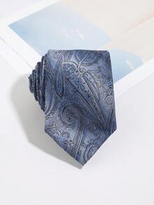 1PC Vintage Gradient Blue Paisley Paisley Pattern Hand-Tied Necktie, Business Commute Wedding Banquet Suit Men's Decorative Tie - Multicolor - View 4