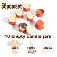 HIZTGHC 6-Piece Candle-Making Set Includes 10 Empty 2.2-Ounce Red Candle Jars (With Wood-Grain Lids) And A DIY Candle-Making Kit (Containing Wicks, Wick Stickers, And A Wooden Wick Holder), Making It Perfect For Home Decor And Handmade Gifts. - 56pcs/set - View 6