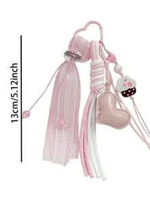Korean Style Pink Cake Heart Bag Charm, Lace Ribbon Braided Rope Keychain, Cute Girly Bag Pendant - Multicolor - View 7