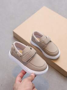 1 đôi giày thể thao sneaker casual thoải mái cho bé trai và bé gái, thiết kế dán xé, đa năng - Màu Khaki - Xem 1