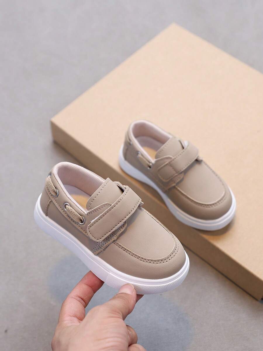 1 đôi giày thể thao sneaker casual thoải mái cho bé trai và bé gái, thiết kế dán xé, đa năng - Màu Khaki - Xem 1