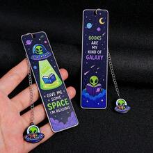 1 buah/2 buah Pembatas Buku Stainless Steel Bergambar UFO Dua Sisi dengan Kutipan Bacaan Alien yang Menarik, Pembatas Buku Hadiah untuk Pembaca dan Penulis, Cocok untuk Membaca di Malam Hari, Penanda Halaman Bacaan yang Lucu, Kolektor Antarbintang. - warna - View 4