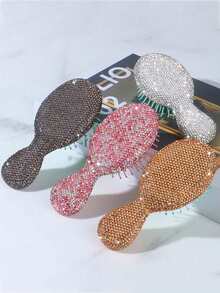 1-Piece Portable Luxury Diamond-Embedded Mini Cushion Comb, Portable Scalp Massage Comb, Anti-Static Smoothing Styling Comb, Suitable For Home Use-Hair Styling Tools, Mini Hairbrush, School Essentials, Portable Travel Comb - Multicolor - View 6