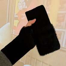 1 Pair Ins Style Open-Finger Plush Gloves, Autumn/Winter Multi-Function Windproof Gloves, Suitable For Office And Study, Unisex Multi-Color Options, Cold Weather Gear, Soft Plush Touchscreen Gloves - Multicolor - View 7