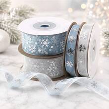 4 Rolls/1 Roll Winter Snowflake Chiffon Ribbon Silver Glitter Organza Satin Ribbon DIY Gift Wrapping Bows Christmas Tree Decoration - Multicolor - View 1