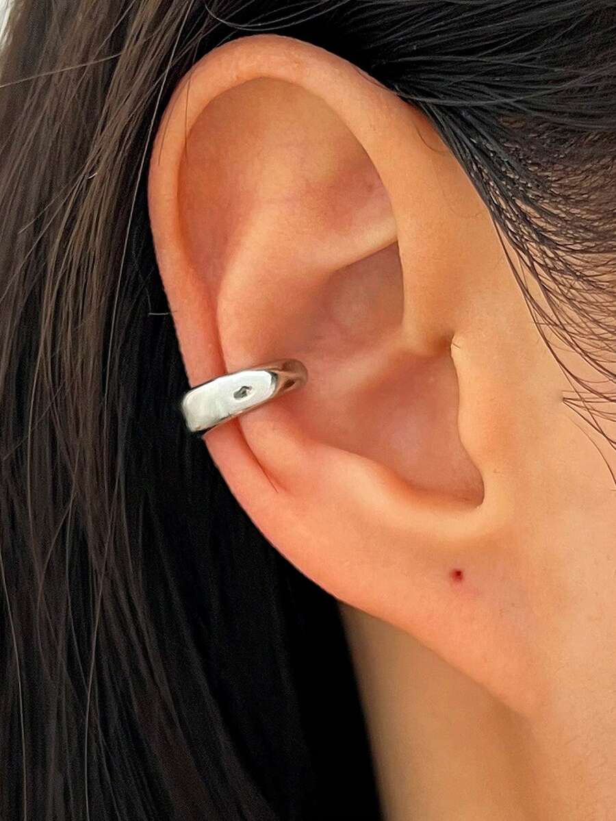 1件時尚奢華個性化高端設計亮面線條水滴吊墜耳夾，適合女性日常與度假穿著 - 銀色 - 查看 1