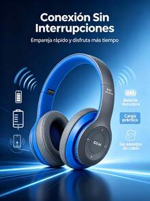 Audífonos Inalámbricos Bluetooth para Adultos y Jóvenes, Auriculares Over Ear con Sonido Estéreo, Almohadillas Suaves y Diseño Cómodo, Diadema Ajustable y Plegable, Conexión Inalámbrica para Música, Videos, Juegos y Llamadas, Audífonos Portátiles para Casa, Oficina, Estudio, Viajes y Uso Diario, Estilo Moderno - Ver 8