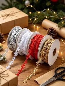 Christmas Snowflake Pattern Ribbon, Multiple Colors Available. Suitable For All Christmas Gift Wrapping, Holiday Floral Arrangement, Bow Making, Wreath Making, Tabletop Decoration, DIY Decoration - One Size Fits All - View 5