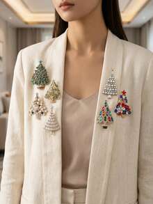 Luxury Rhinestone Christmas Tree Brooch - Women's Unisex Holiday Brooch Casual Party Accessory / Friend Gift Badge Decoration - Christmas Tree - View 4