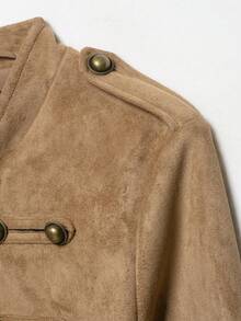 THREADLY Autumn New Women's European And American Style Fashion Minimalist Versatile Long Sleeve Knot Button Suede Texture Jacket - Brown - View 9
