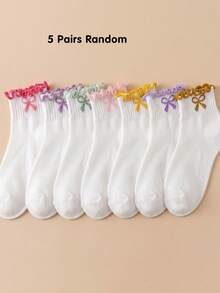 5/10/20 Pairs Random Ruffle Socks For Girls Bow Tween Girl Ankle Socks Toddler Fall Kids Socks Halloween Christmas Gift Back To School Daily Wear - Multicolor - View 13