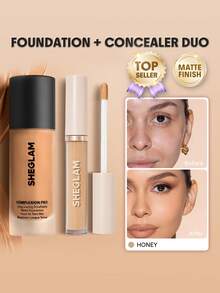 SHEGLAM [2件組] Complexion Pro 霧面粉底液與遮瑕膏套組 - Honey - 查看 1