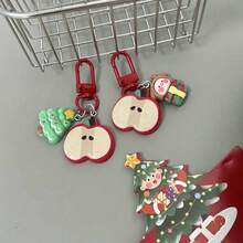 1pc Christmas Theme Cartoon Keychain, Apple Slice With Holiday Pendant, Colorful 3D Character Charm, Bag Accessory, Lobster Clasp Design, Cute Festive Gift, Multiple Styles - A - View 5