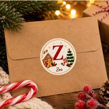 LICVIC Custom Christmas Initial Name Stickers, Personalized Gingerbread Letter Gift Labels, Festive A-Z Holiday Style, Customized Christmas Stickers For Gift Wrapping, Customizable Name Labels, Present Decor, Christmas Cards, Holiday Gifts, Round Sticker - Style G - View 4