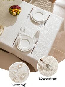 1pc Pearlescent Jacquard Tablecloth, Floral Jacquard Pattern Tablecloth, Multiple Sizes Available, Suitable For Living Room, Dining Room, Home Decor And Room Decoration, Perfect For Holiday Party Decor Or Dining Table Decoration - Off-white - View 11