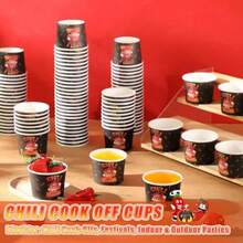 200 Pcs Chili Cook Off Party Decorations Disposable Chili Cook Off Paper Tasting Cups Food Sample Bowls For Mexican Party Supplies - Red Black - View 6