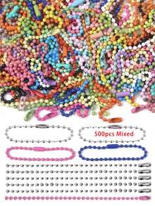 Bulk Metal Bead Chain, Dog Tag Metal Chain Key Ring, Adjustable Key Ring Bead Chain, Bracelet Making Kit, Bracelet Pendant Accessories, With DIY Handmade Connector (Mixed Colors) - Multiple Styles - View 14