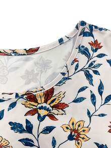 Plus Size Women's Floral Print Long Sleeve Layered Blouse, Round Neck Casual Loose Hem Top, Soft Comfortable Daily Wear Shirt - Multicolor - View 5