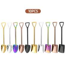 10 Pcs Stainless Steel Shovel Spoon, Creative Mini Spade Shape Dessert Ice Cream Watermelon Spoon, Cute Long Handle Tableware For Home Kitchen Party - - - View 7