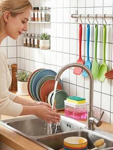 Soap Sponge Holder Space-Saving Kitchen Sink Organizer Dish Soap Dispenser Sponge Nozzle Non-Slip Base Dish Detergent Dispenser Household Cleaning Kitchen Accessories Kitchen Storage Bathroom Accessories Cleaning Sponge - Multicolor - View 4