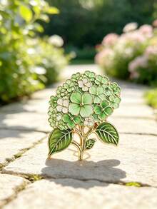 Light Green Gradient Hydrangea With Leaves Brooch, Daily Outfit Accessory, Mori Style, Exquisite Small Gift For Friends - A - View 6
