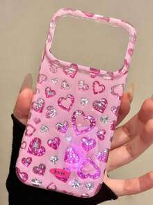 1PC Fashion Full Screen Sequin Pink Heart Solid Color Phone Case Compatible With IPhone 17 Pro Max 17 Pro 17 16 Pro Max 16 Pro 16 15 Pro Max 15 Pro 15 14 Pro Max 14 Pro 14 13 12 Pro Max 13 12 Pro 11 Cute Sweet Shockproof Protective Cover - Pink - View 3