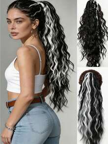 26 Inch Long Wavy Ponytail Hair Extension, Suitable For Women And Girls Daily Wear - Highlights White - View 6