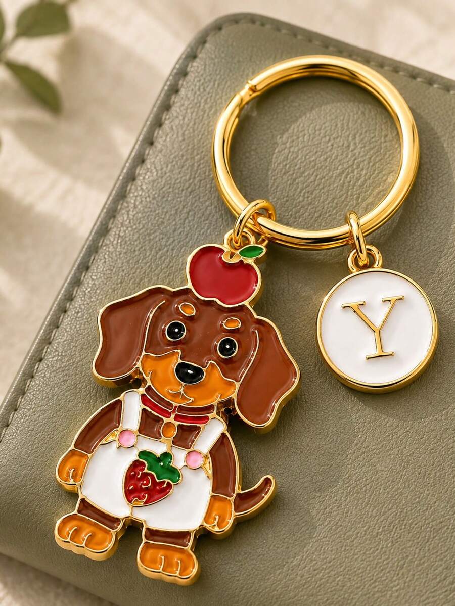 1pc Oil-Drip Hot Dog Sausage Keychain, Pet Hot Dog Sausage Car Key Accessory, Motivational Small Gift Key Chain, Cute Medal, Small Gift - Apple-shaped Spicy Sausage - View 1