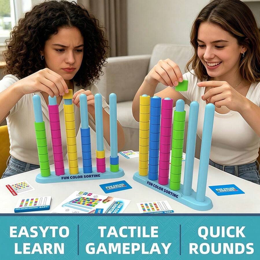 6+ Years Old Color Matching Stacking Challenge Game, 50 Cards Fast Thinking Educational Puzzle, Suitable For Family Game Night And Birthday Gift Brain Training Toy