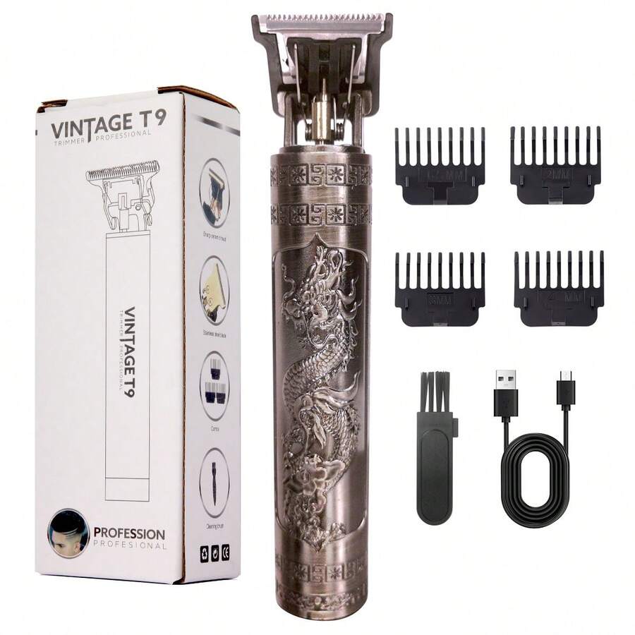 Portable Vintage Dragon Engraved Hair Clipper, USB Rechargeable Wireless 0mm Precision Hair Trimmer, For Men Home And Salon Use, Ideal Gift For Him - Copper - View 1