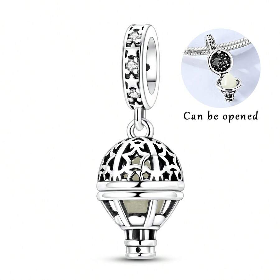 1pc Silver Plated Unique Design Openable Glowing Hot Air Balloon Pendant, Suitable For Bracelet, Bangle, Necklace, Beaded Jewelry, DIY Jewelry Making Gift - Silver - View 1